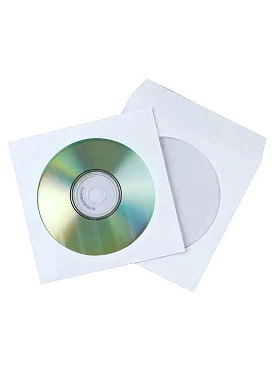 Конверт под СD, DVD диски DeTech, клапан с язычком, цвет белый