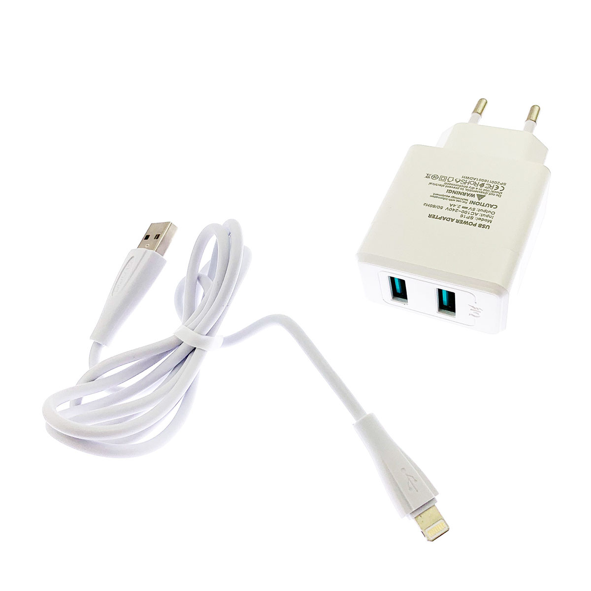 СЗУ (сетевое зарядное устройство) SunPin SP16, 5V-2.4A, в наборе с кабелем APPLE Lightning 8-pin, цвет белый. СЗУ (сетевое зарядное устройство) SunPin SP16, 5V-2.4A, в наборе с кабелем APPLE Lightning 8-pin, цвет белый.