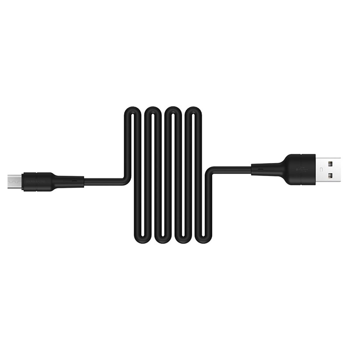 Кабель BOROFONE BX30 Silicone Micro USB, 2.4A, длина 1 метр, силикон, цвет черный