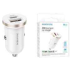 АЗУ (Автомобильное зарядное устройство) BOROFONE BZ22 Scenery, PD30W, QC3.0 18W, 1 USB Type C, 1 USB, цвет белый АЗУ (Автомобильное зарядное устройство) BOROFONE BZ22 Scenery, PD30W, QC3.0 18W, 1 USB Type C, 1 USB, цвет белый