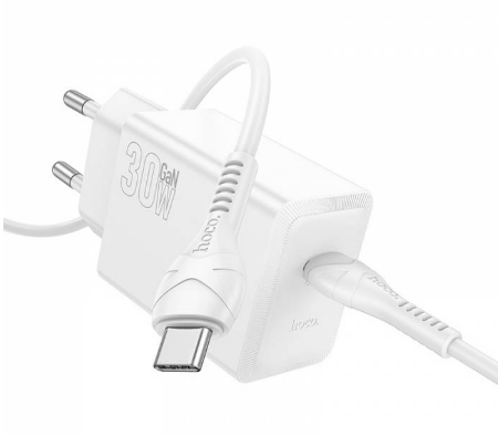 СЗУ (Сетевое зарядное устройство) HOCO N70 PD30W, c кабелем Type-C на Type-C, длина 1 метр, цвет белый СЗУ (Сетевое зарядное устройство) HOCO N70 PD30W, c кабелем Type-C на Type-C, длина 1 метр, цвет белый