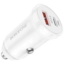 АЗУ (Автомобильное зарядное устройство) BOROFONE BZ18A, 3А, 20W, 1 USB, 1 USB Type C, PD20W, QC3.0, цвет белый АЗУ (Автомобильное зарядное устройство) BOROFONE BZ18A, 3А, 20W, 1 USB, 1 USB Type C, PD20W, QC3.0, цвет белый