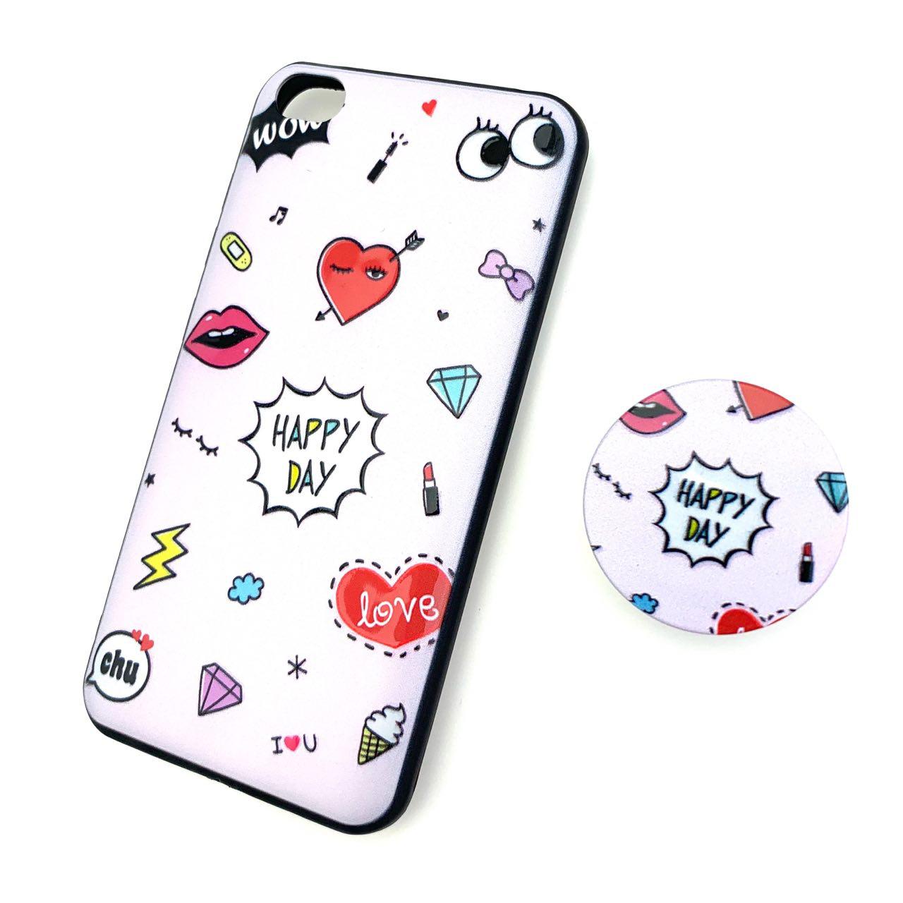Чехол накладка для XIAOMI REDMI GO, силикон, попсокет, рисунок Happy Day, цвет белый.