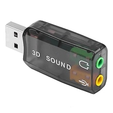 Внешняя USB звуковая карта 3D Sound (выход на микрофон и наушники, колонки), цвет черный