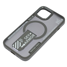 Чехол накладка Sky Armor с поддержкой MagSafe для APPLE iPhone 15, подставка, матовый, цвет серый Чехол накладка Sky Armor с поддержкой MagSafe для APPLE iPhone 15, подставка, матовый, цвет серый