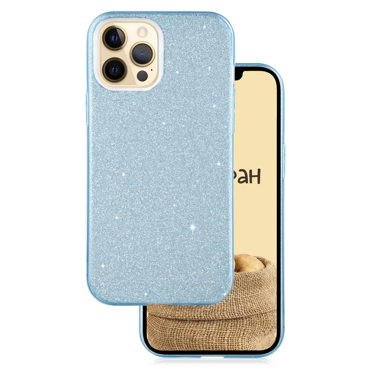 Чехол накладка Shine для APPLE iPhone 12 Pro MAX (6.7"), силикон, блестки, цвет голубой Чехол накладка Shine для APPLE iPhone 12 Pro MAX (6.7"), силикон, блестки, цвет голубой