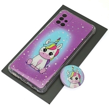 Чехол накладка для SAMSUNG Galaxy A51, силикон, фактурный глянец, с поп сокетом, рисунок Единорог Чехол накладка для SAMSUNG Galaxy A51, силикон, фактурный глянец, с поп сокетом, рисунок Единорог