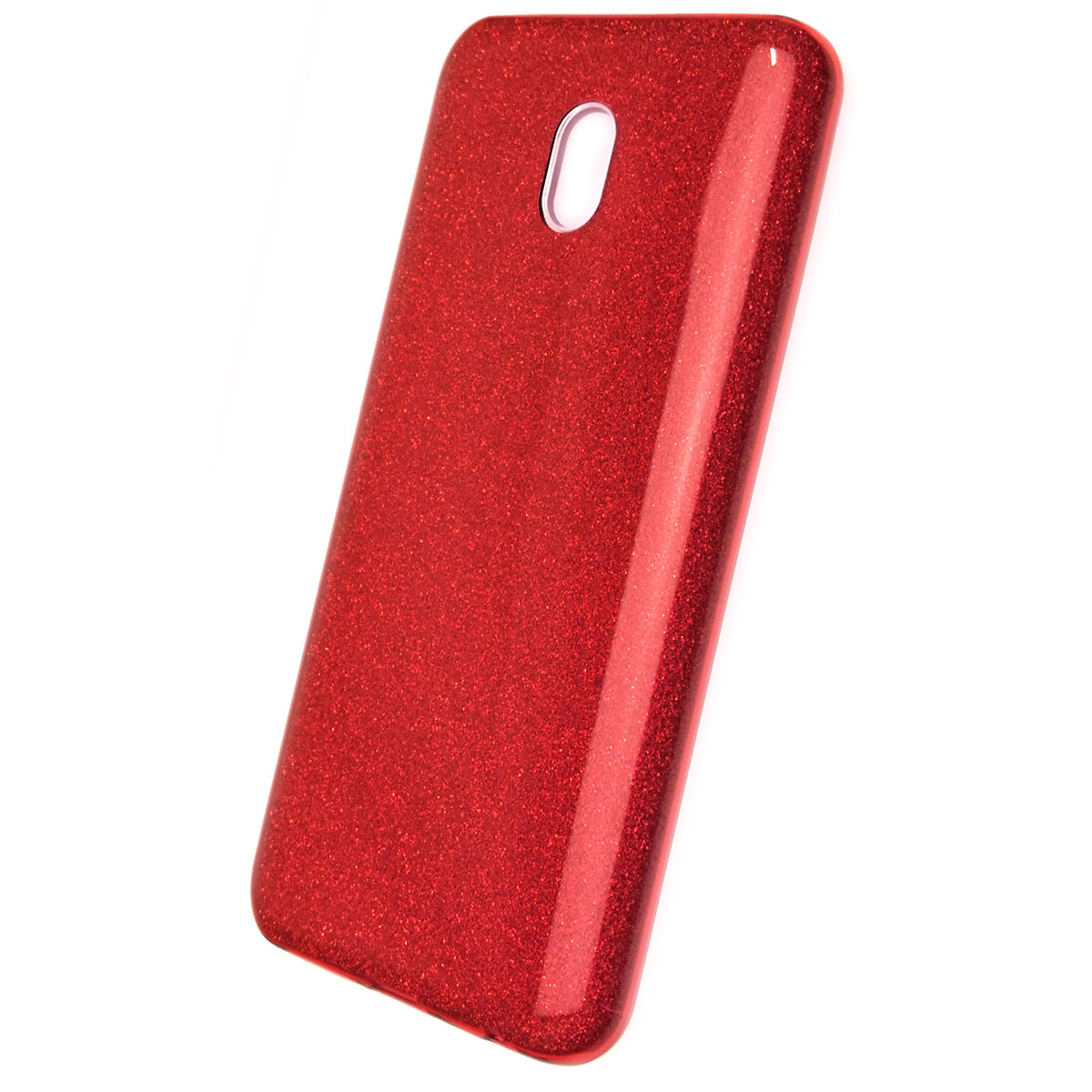 Чехол накладка для XIAOMI Redmi 8A, силикон, блестки, цвет красный.