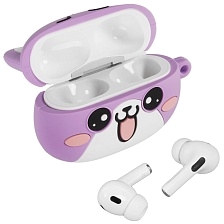 Гарнитура (наушники с микрофоном) беспроводная TWS HEADSET, HOCO EW48 Purple Cat, с силиконовым футляром сиреневый кот