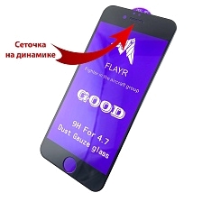 Защитное стекло FLAYR 5D Anti Dust Good для APPLE iPhone 6, 6G, 6S, с сеточкой динамике, цвет канта черный.