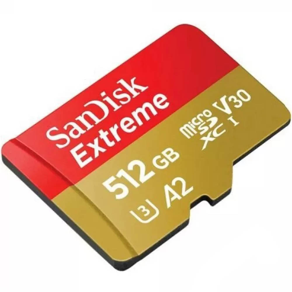 Карта памяти MicroSDXC 512GB SANDISK Extreme, Class 10 A2 UHS-I (U3) V30, 190 МБ/сек, цвет желто красный
