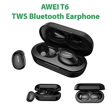 Гарнитура (наушники с микрофоном) беспроводная, AWEI T6 TWS Bluetooth Earphone, цвет черный. Гарнитура (наушники с микрофоном) беспроводная, AWEI T6 TWS Bluetooth Earphone, цвет черный.