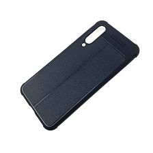 Чехол накладка для XIAOMI MI 9 SE, силикон, текстура кожи, цвет чёрный.