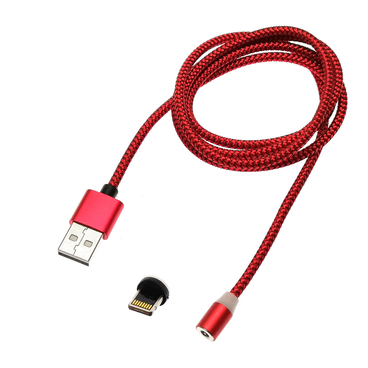 USB кабель магнитный 360 "Magnetic Cable" APPLE Lightning USB, длина 1 метр, тканевая оплетка, цвет красный | Все по 150