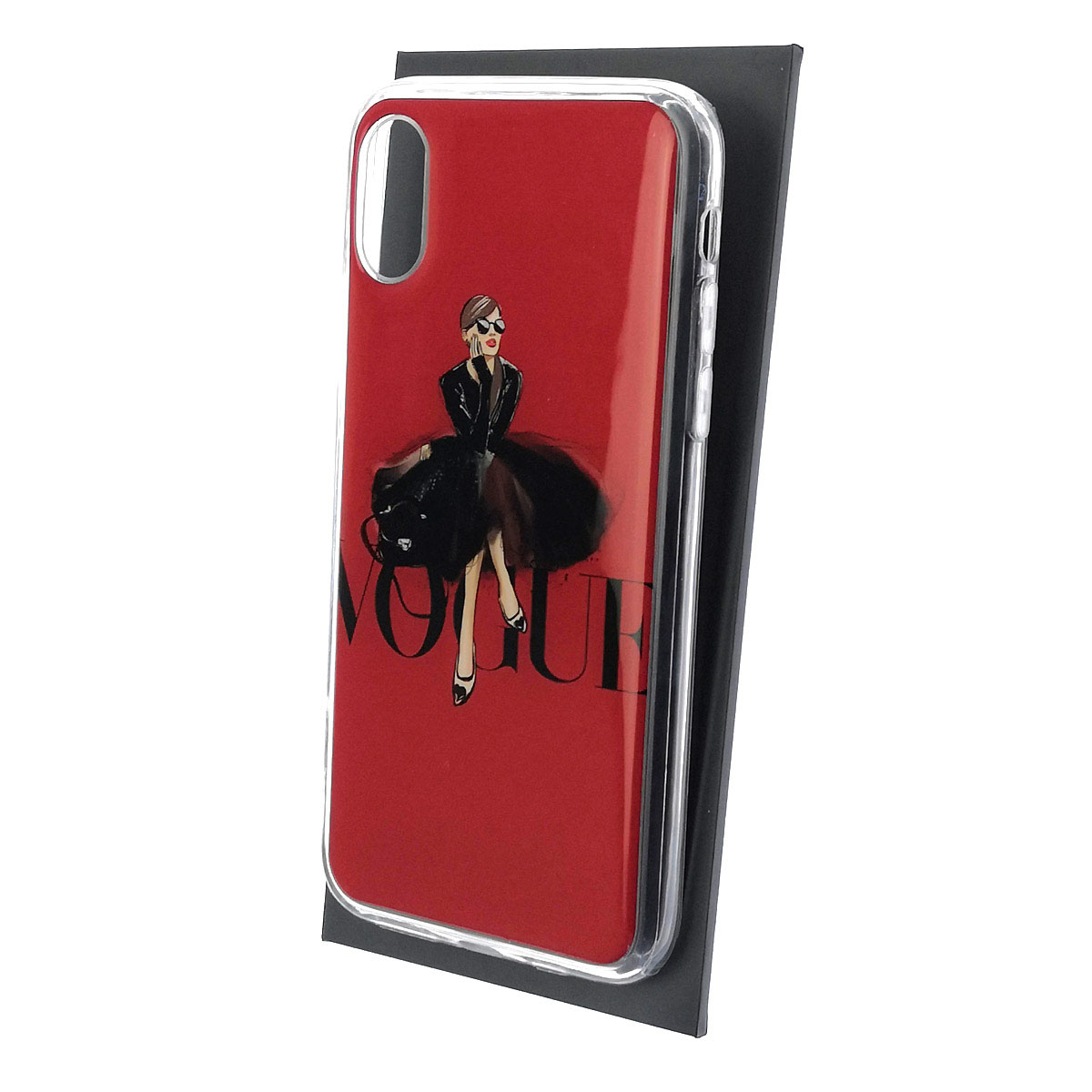 Чехол накладка для APPLE iPhone X, iPhone XS, силикон, глянцевый, рисунок VOGUE девушка в черном платье Чехол накладка для APPLE iPhone X, iPhone XS, силикон, глянцевый, рисунок VOGUE девушка в черном платье