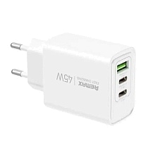 СЗУ (Сетевое зарядное устройство) REMAX RP-U139, 45W, 2 USB Type C, 1 USB A, PD3.0, QC3.0, цвет белый