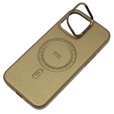 Чехол накладка Modern Stylish с поддержкой MagSafe для APPLE iPhone 16 Pro Max, защита камеры, подставка, экокожа, бархат, цвет золотистый
