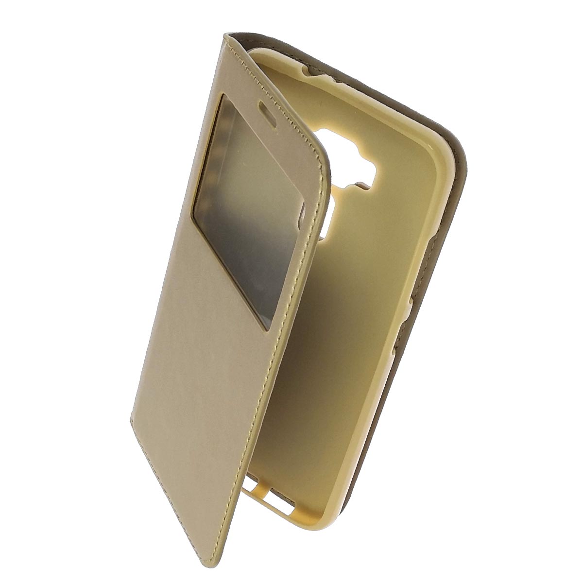 Чехол книжка для ASUS ZenFone 3 ZE520KL, экокожа, с окошком, цвет золотистый.
