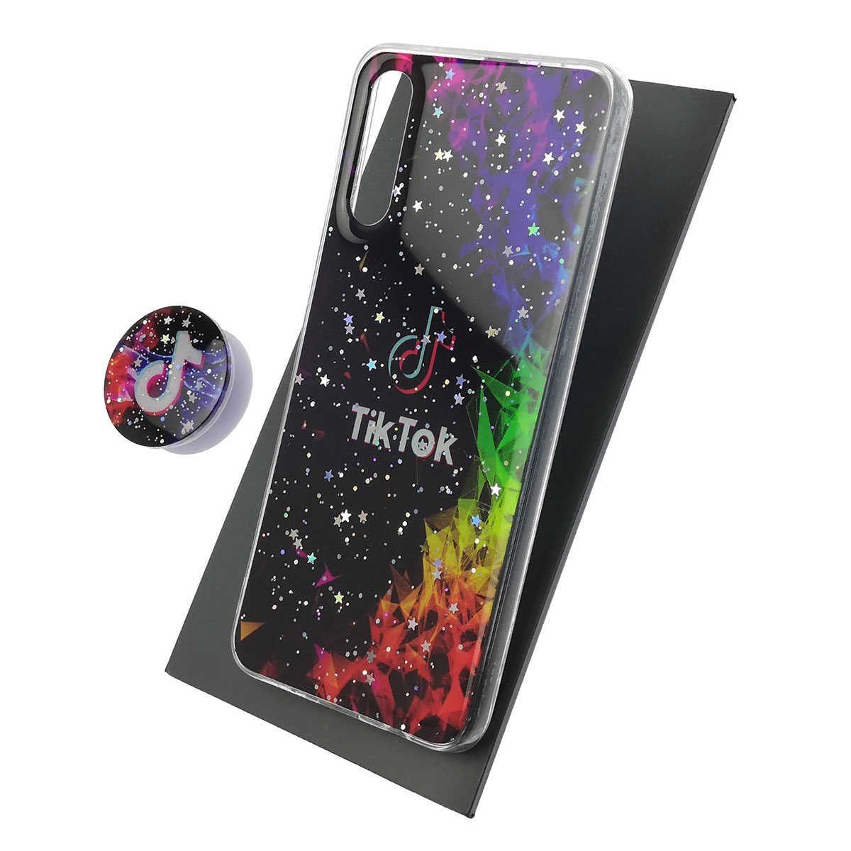 Чехол накладка для SAMSUNG Galaxy A50 (SM-A505), A30s (SM-A307), A50s (SM-A507), силикон, фактурный глянец, с поп сокетом, рисунок Tik Tok