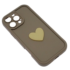 Чехол накладка для APPLE iPhone 16 Pro Max, силикон, 3D сердце, защита камеры, бортики, цвет коричневый