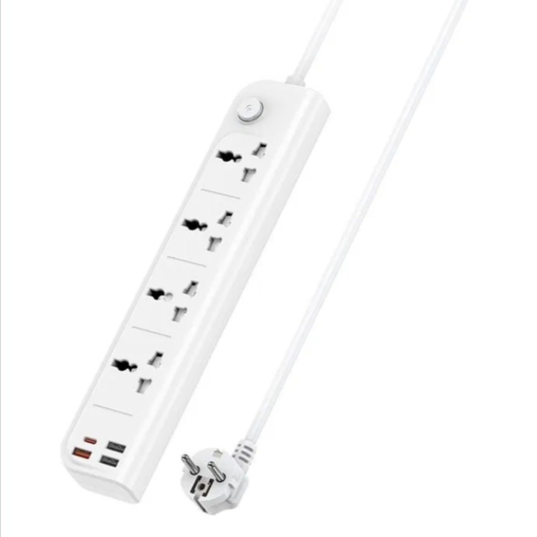 Сетевой фильтр, удлинитель YESIDO MC18, 4 розетки, 3 USB, 1 USB Type C, длина 2 метра, цвет белый