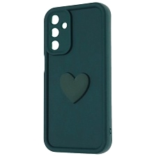 Чехол накладка для SAMSUNG GALAXY A15, силикон, 3D сердце, защита камеры, бортики, цвет темно зеленый