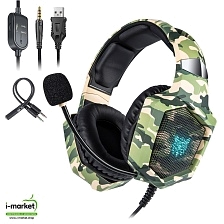 Игровая гарнитура (наушники с микрофоном) проводная полноразмерная, ONIKUMA K8 Army, подсветка, цвет камуфляж зеленый. Игровая гарнитура (наушники с микрофоном) проводная полноразмерная, ONIKUMA K8 Army, подсветка, цвет камуфляж зеленый.