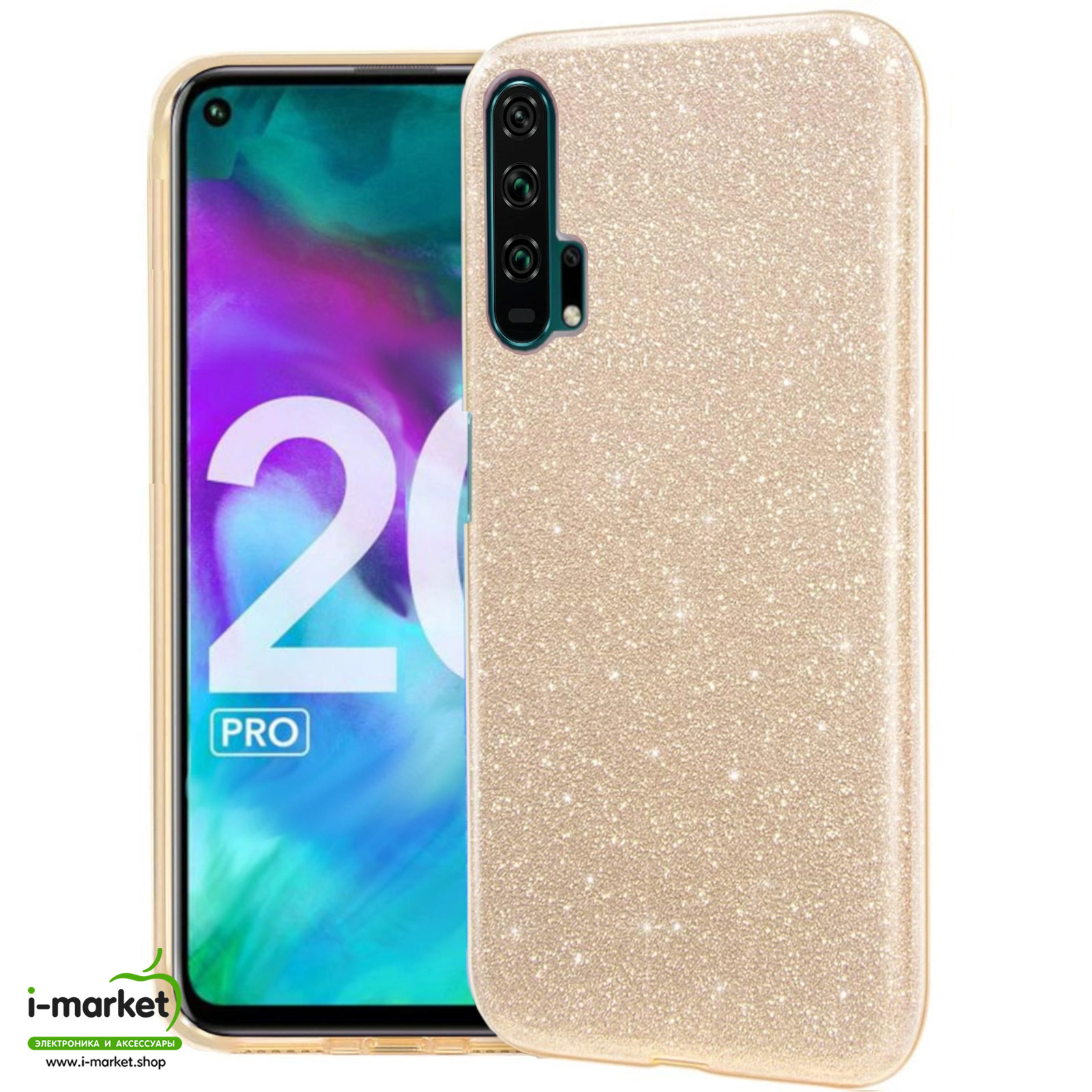 Чехол накладка Shine для HUAWEI Honor 20 Pro, силикон, блестки, цвет золотистый