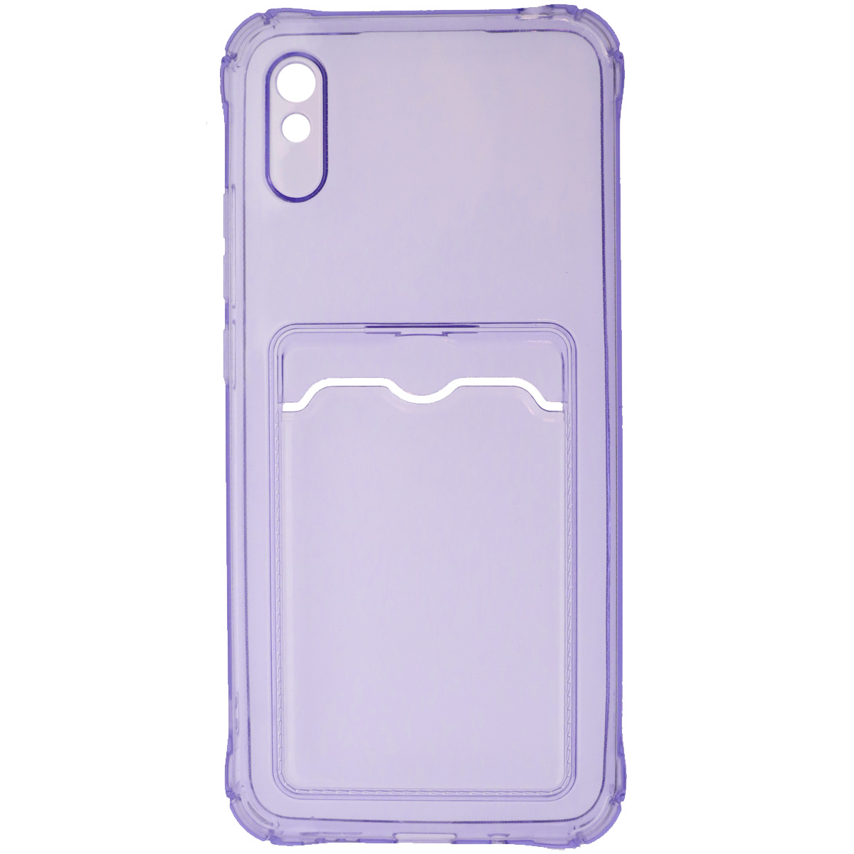 Чехол накладка для XIAOMI Redmi 9A, силикон, отдел для карт, цвет прозрачно сиреневый Чехол накладка для XIAOMI Redmi 9A, силикон, отдел для карт, цвет прозрачно сиреневый