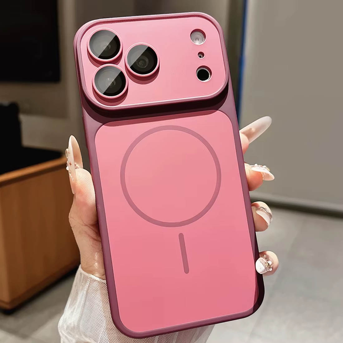 Чехол накладка KaiYingF с поддержкой Magsafe для APPLE iPhone 17 Pro, iPhone 18 Pro, защита камер, пластик, силикон, цвет бордовый