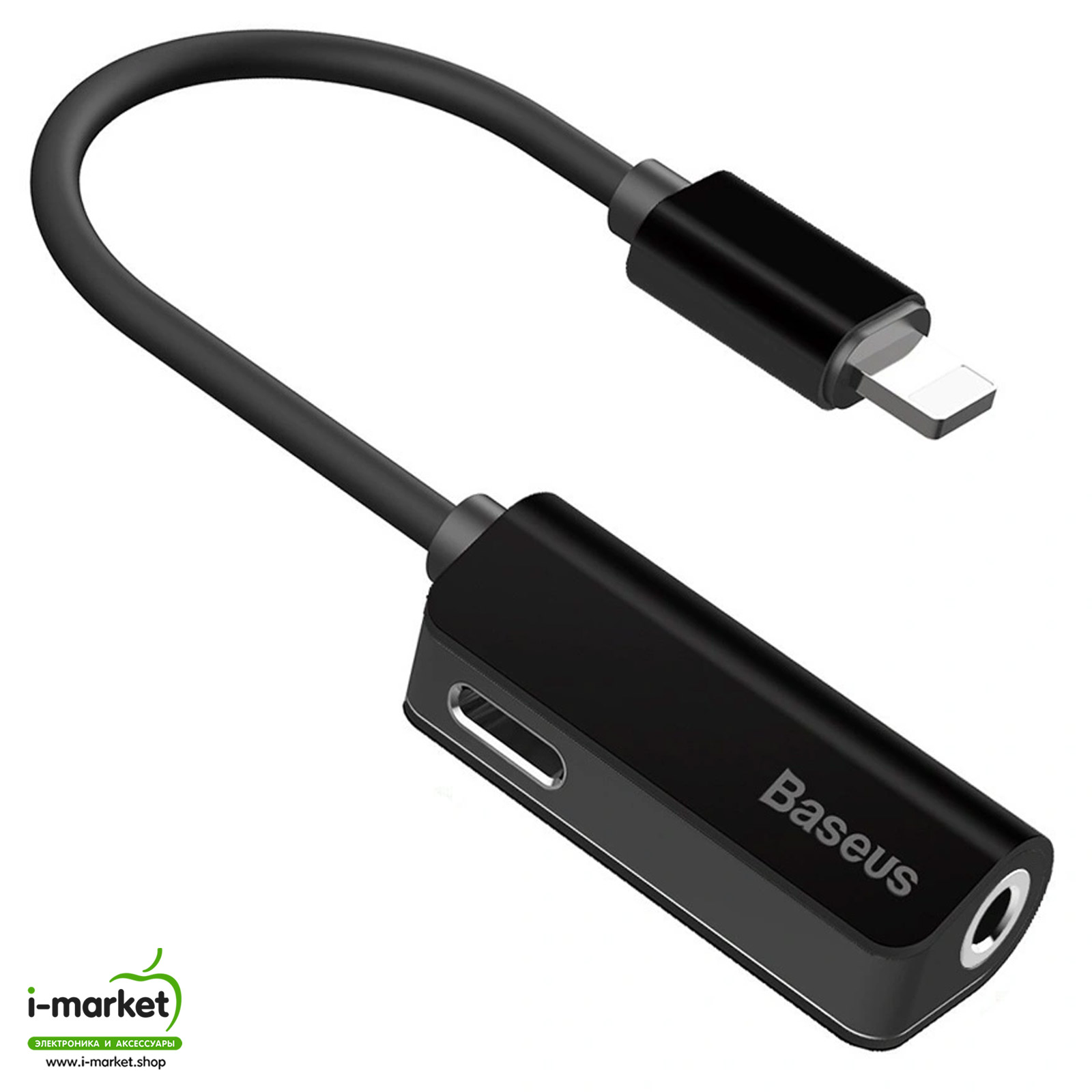 Переходник, адаптер аудио вход AUX 3.5 мм на разъем APPLE Lightning 8-pin, + доп. разъем Lightning 8-pin, Baseus L32, цвет черный