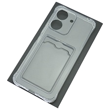 Чехол накладка CARD CASE для XIAOMI Redmi 13C, POCO C65, защита камеры, силикон, отдел для карт, цвет прозрачный