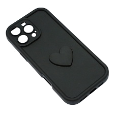 Чехол накладка для APPLE iPhone 16 Pro Max, силикон, 3D сердце, защита камеры, бортики, цвет черный