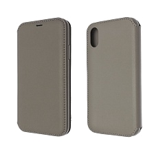 Чехол книжка Leather Folio Taupe для APPLE iPhone X, экокожа, визитница, цвет серый.