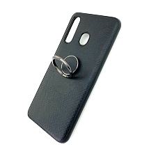 Чехол накладка для SAMSUNG Galaxy A30 2019 (SM-A305), силикон, под кожу, кольцо держатель, цвет черный. Чехол накладка для SAMSUNG Galaxy A30 2019 (SM-A305), силикон, под кожу, кольцо держатель, цвет черный.