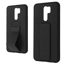 Чехол накладка STAND для XIAOMI Redmi 9, подставка, магнит, экокожа, цвет черный