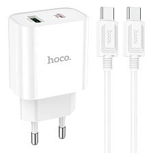 СЗУ (Сетевое зарядное устройство) HOCO C80A Plus Rapido с кабелем USB Type C на USB Type C, 20W, 1 USB Type C, 1 USB, QC3.0, PD20W, длина 1 метр, цвет белый