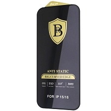 Защитное антистатическое стекло BACAS OG ESD для APPLE iPhone 15, iPhone 16, цвет окантовки черный