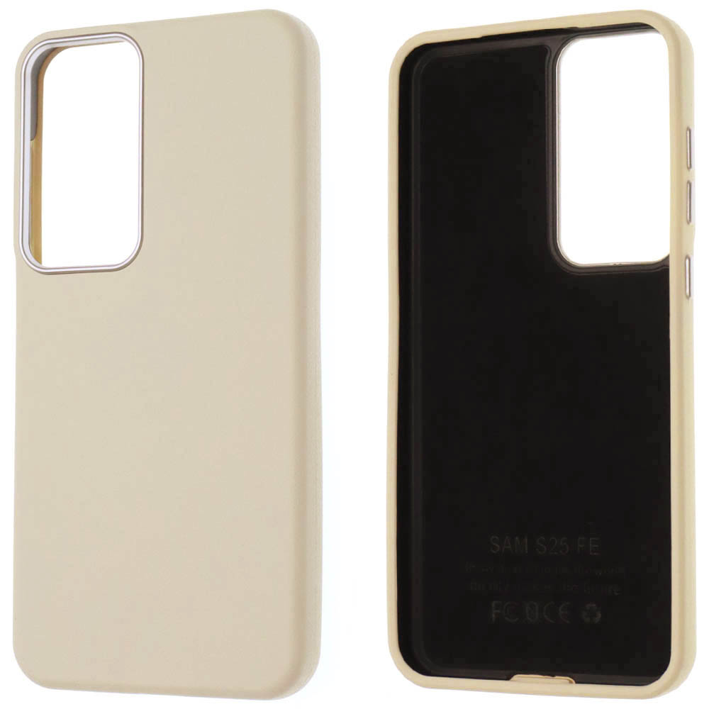 Чехол накладка VICTORIA для SAMSUNG Galaxy S25 FE, силикон, пластик, текстура кожи, бархат, цвет молочный