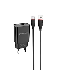 СЗУ (Сетевое зарядное устройство) BOROFONE BA20A Sharp с кабелем USB Type C, 2.1А, длина 1 метр, цвет черный СЗУ (Сетевое зарядное устройство) BOROFONE BA20A Sharp с кабелем USB Type C, 2.1А, длина 1 метр, цвет черный