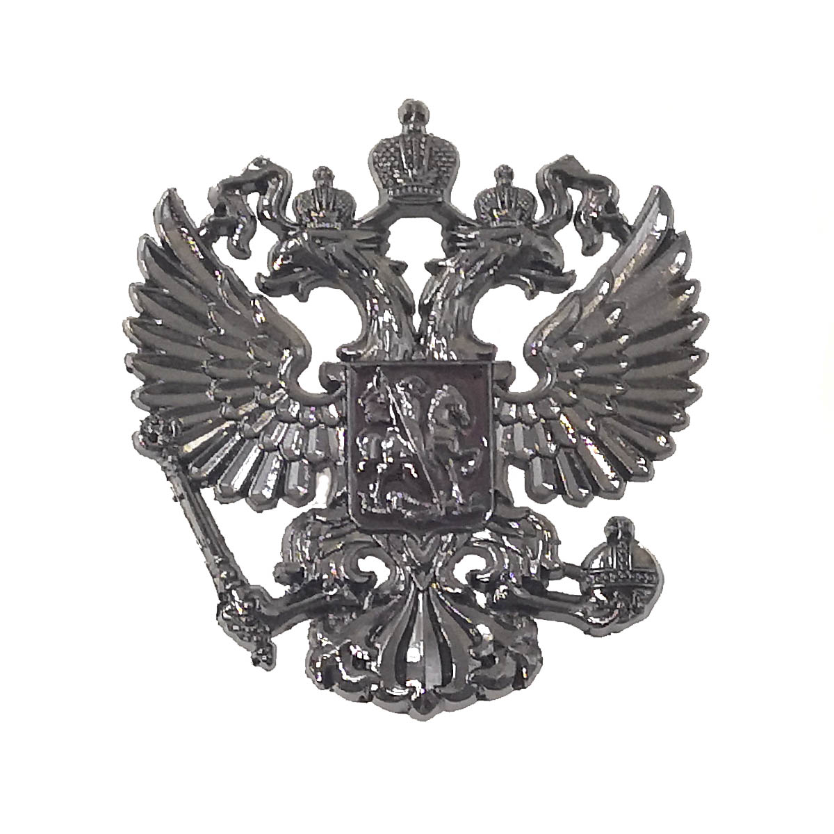 Наклейка ГЕРБ РОССИИ металлическая, цвет черный Наклейка ГЕРБ РОССИИ металлическая, цвет черный