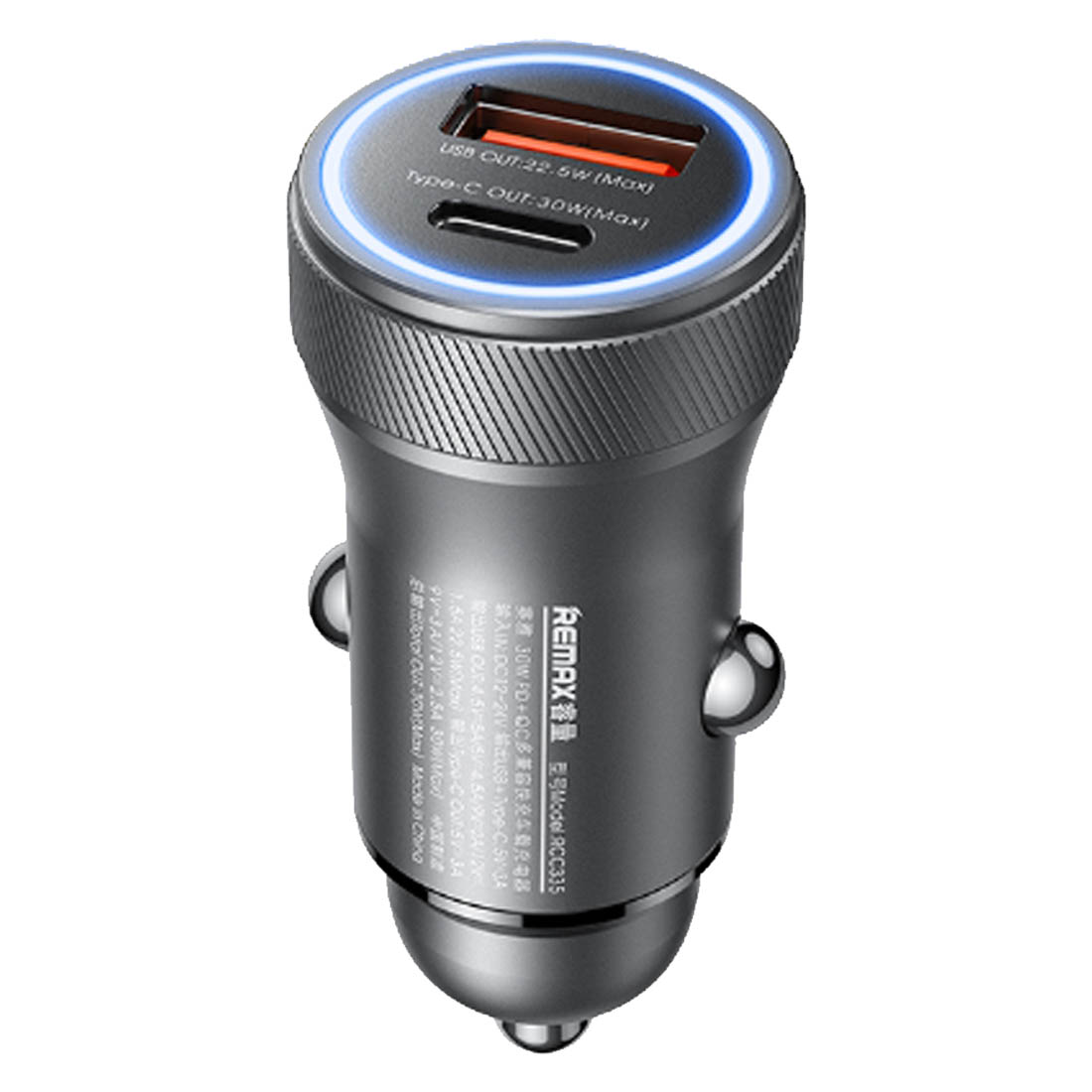 АЗУ (Автомобильное зарядное устройство) REMAX RCC335, 30W, 1 USB A, 1 USB Type C, PD, QC, цвет темно серебристый