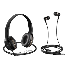 Гарнитура (наушники с микрофоном) проводная, полноразмерная, HOCO W24, цвет черно золотистый (распродажа -30%)