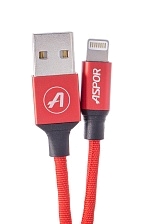 Кабель-USB для iPhone lightning ASPOR AC-12 (1.2м/2.4A), красный.