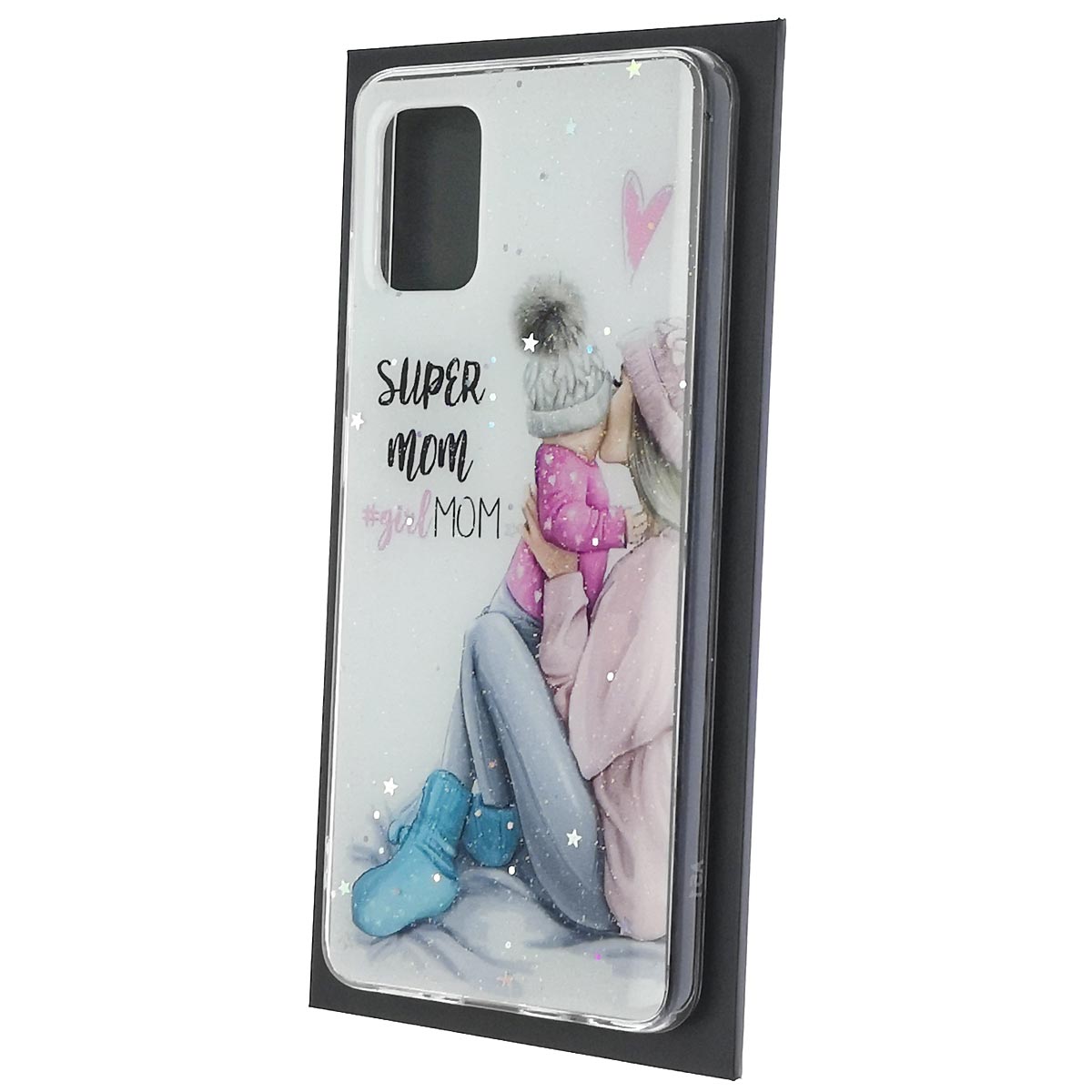 Чехол накладка Vinil для SAMSUNG Galaxy A51 (SM-A515), силикон, блестки, глянцевый, рисунок Super mom girl MOM Чехол накладка Vinil для SAMSUNG Galaxy A51 (SM-A515), силикон, блестки, глянцевый, рисунок Super mom girl MOM