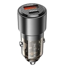 АЗУ (Автомобильное зарядное устройство) BOROFONE BZ20A Smart, 83W, 1 USB, 1 USB Type C, PD65W, QC3.0, цвет прозрачно черный