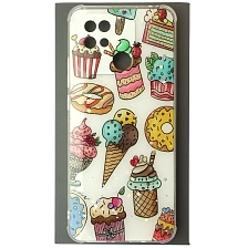 Чехол накладка для XIAOMI Redmi 10C, XIAOMI POCO C40, силикон, глянцевый, блестки, рисунок Мороженое и пончики