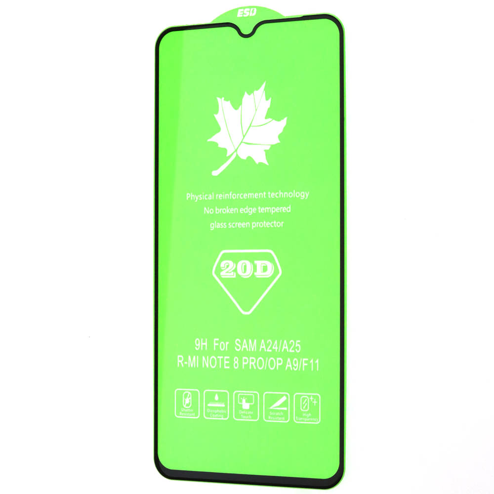 Защитное стекло 20D для XIAOMI Redmi Note 8 Pro, SAMSUNG Galaxy A24, Galaxy A25, цвет окантовки черный