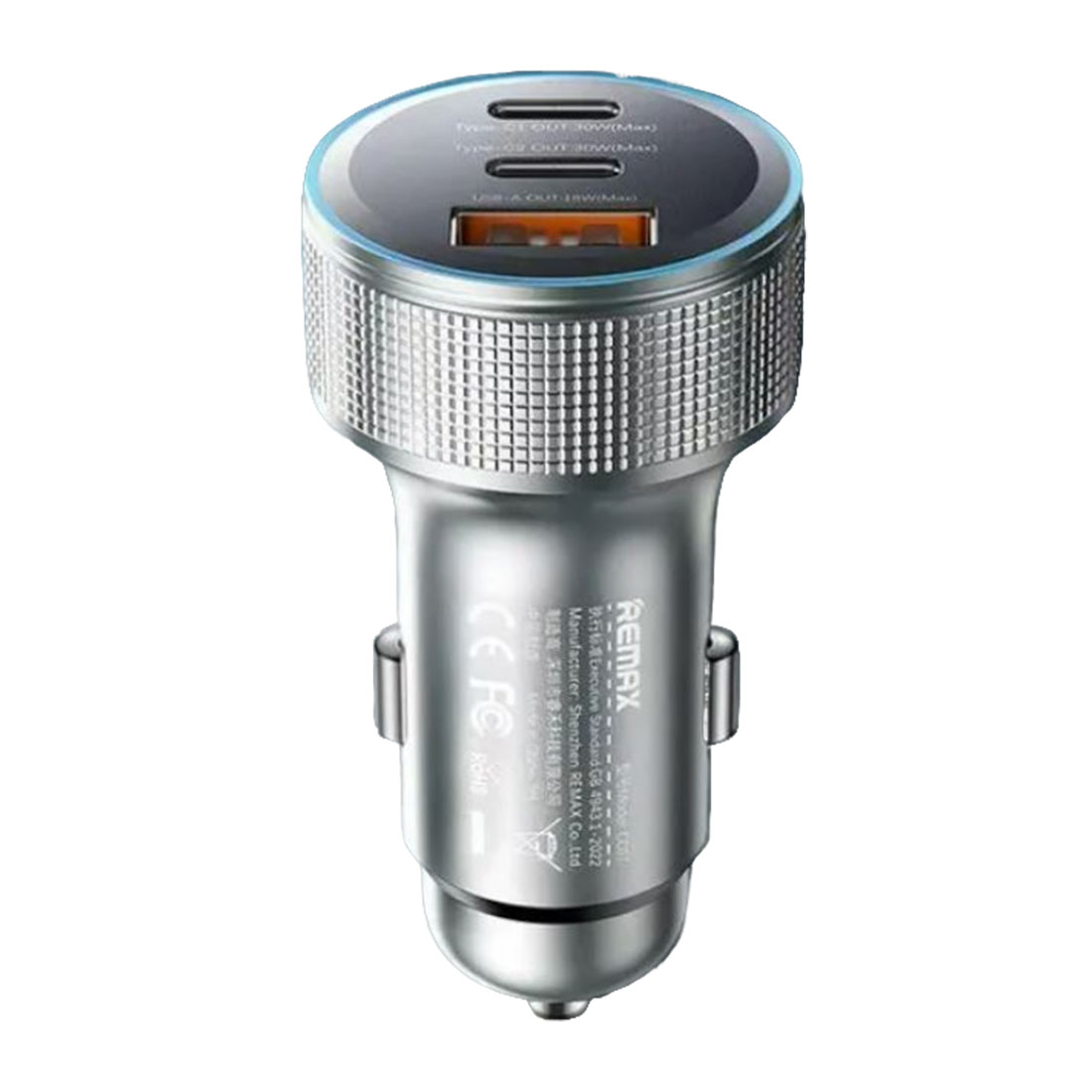 АЗУ (Автомобильное зарядное устройство) REMAX CC07, 60W, 1 USB A, 2 USB Type C, PD30W. QC3.0 18W, подсветка, цвет серебристый