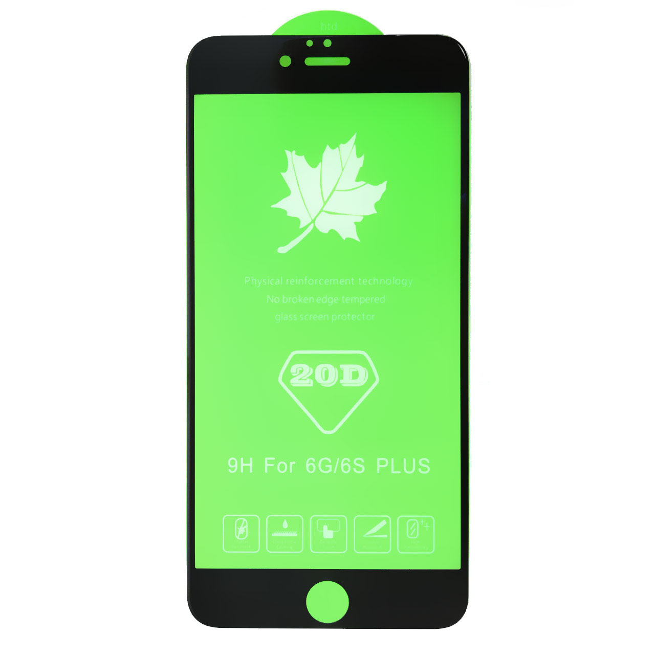 Защитное стекло 20D FULL GLUE для APPLE iPhone 6 Plus, iPhone 6S Plus, цвет канта черный